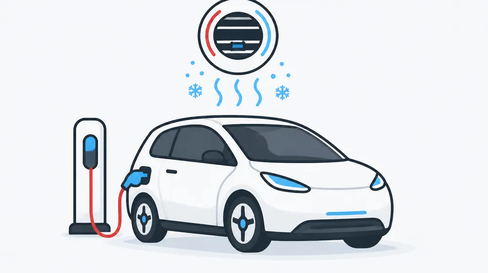 Illustration of an electric car charging, with an air vent icon above it