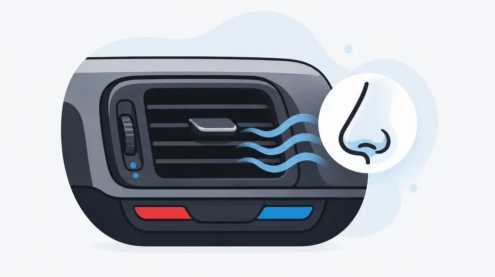 Illustration of a car air vent with odour lines, symbolising a musty air con smell