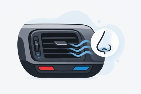 Illustration of a car air vent with odour lines, symbolising a musty air con smell